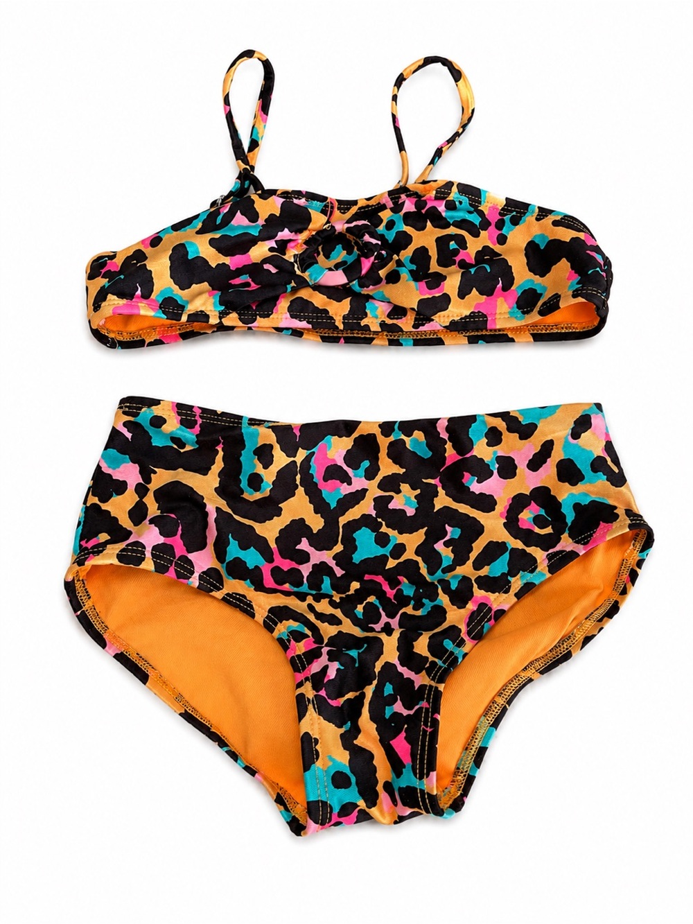 art class Orange Leopard Print Two-Piece Swim Set with Teal & Pink Accents